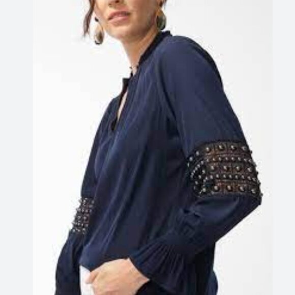 Chico's Mesh Inset Popover Blouse sz 8-10 - Picture 2 of 14